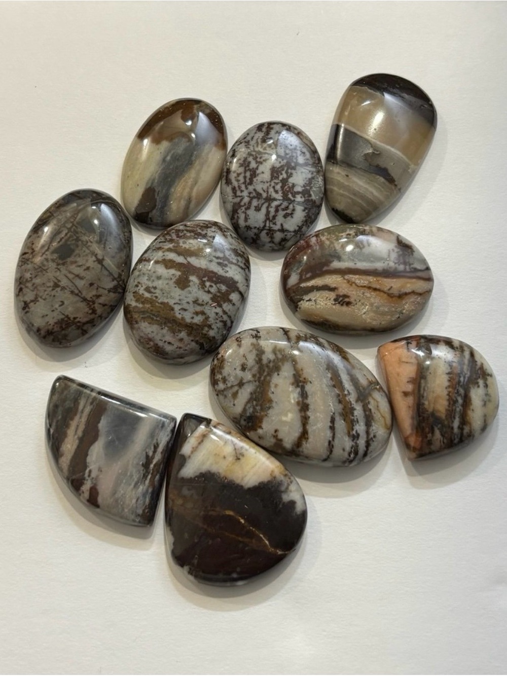 10 Pcs Lot Polished Coffee Jasper Palm Stones - Brown & Cream Tones